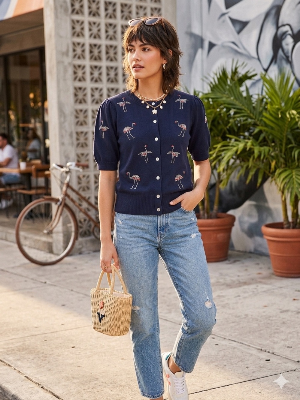 NWT Free Assembly Navy Blue Eyelet Knit Cardigan Sweater Small